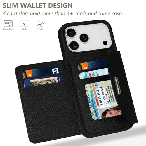 Keallce Wallet Case for iPhone 17 Pro Max 6.9'', Flip Case with RFID Blocking Card Holder Slots Kickstand, PU Leather Protective Folio Cover for Women, Black - Image 2