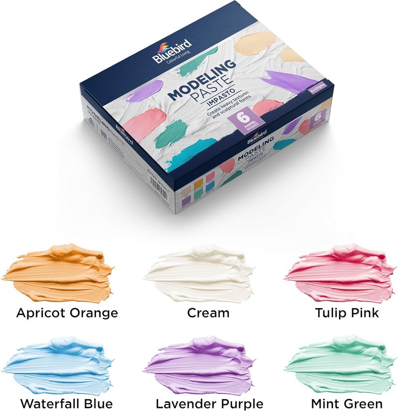 Bluebird  Colored Modeling Paste - 6-Pack - 150GM / 5.3 Oz Each jar - Pastel Shades - Image 3