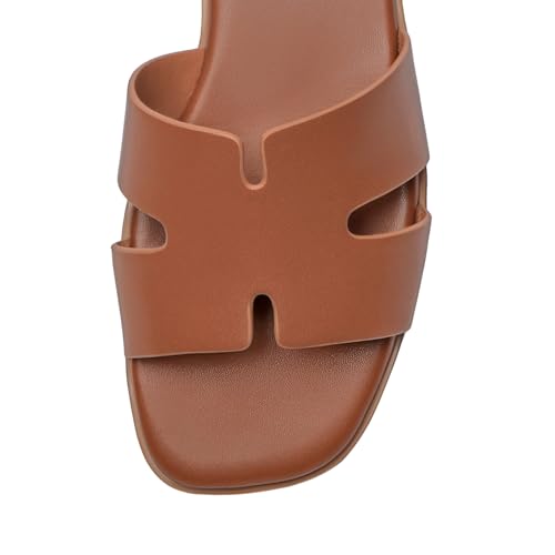 Rihero Women's Dressy Flat Sandals Comfortable Slip On Leather Slide Brown Sandals Size 7.5 - Image 5