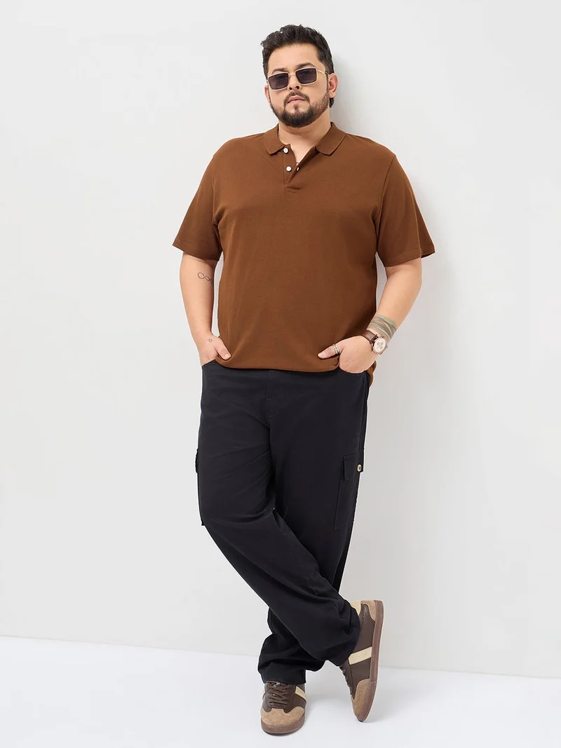 Urbano Fashion  Urbano Plus Men's Chocolare Brown Solid Regular Fit Half Sleeve Cotton Polo T-Shirt  | Best Price UAE