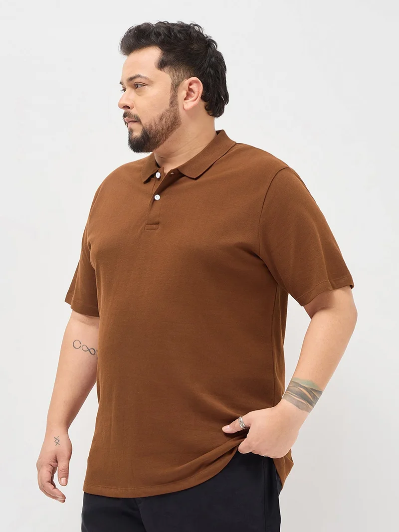 Urbano Fashion  Urbano Plus Men's Chocolare Brown Solid Regular Fit Half Sleeve Cotton Polo T-Shirt  | Best Price UAE