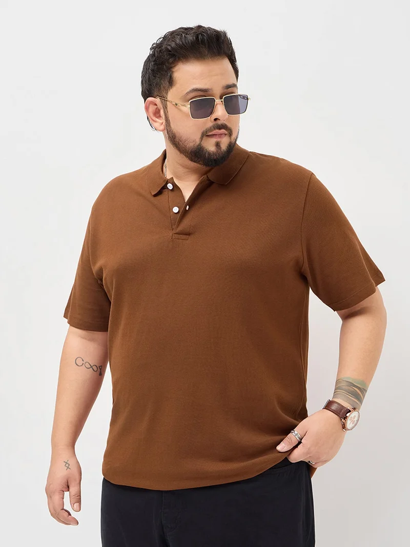 Urbano Plus Men's Chocolare Brown Solid Regular Fit Half Sleeve Cotton Polo T-Shirt