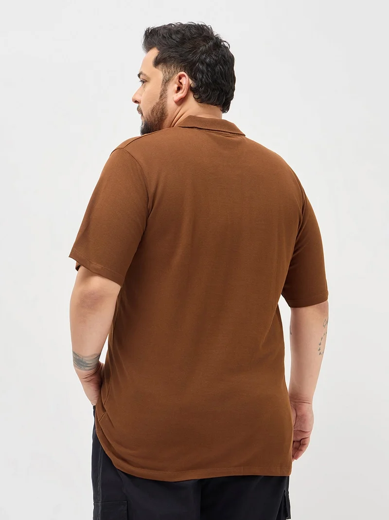 Urbano Fashion  Urbano Plus Men's Chocolare Brown Solid Regular Fit Half Sleeve Cotton Polo T-Shirt  | Best Price UAE