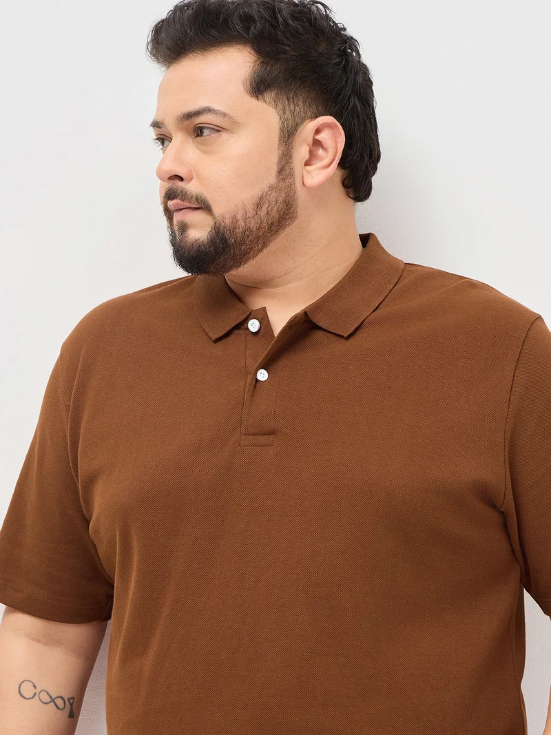 Urbano Fashion  Urbano Plus Men's Chocolare Brown Solid Regular Fit Half Sleeve Cotton Polo T-Shirt  | Best Price UAE