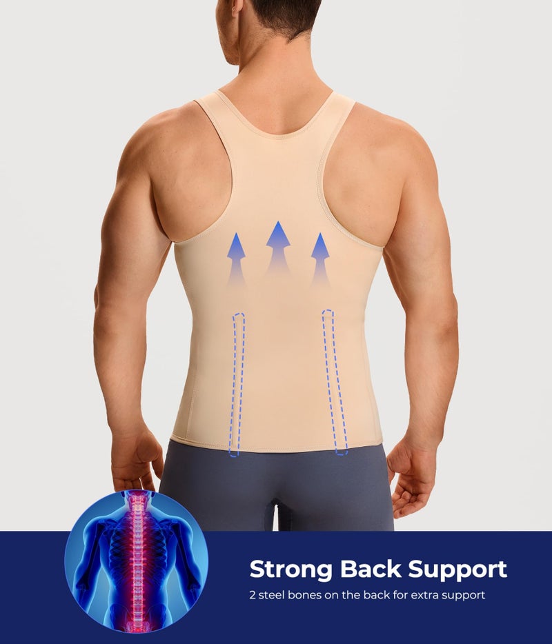 TAILONG Men Compression Shirt For Body Slimming Tank Top shaper Tight Undershirt Tummy Control Girdle (Medium, Beige) - Image 3