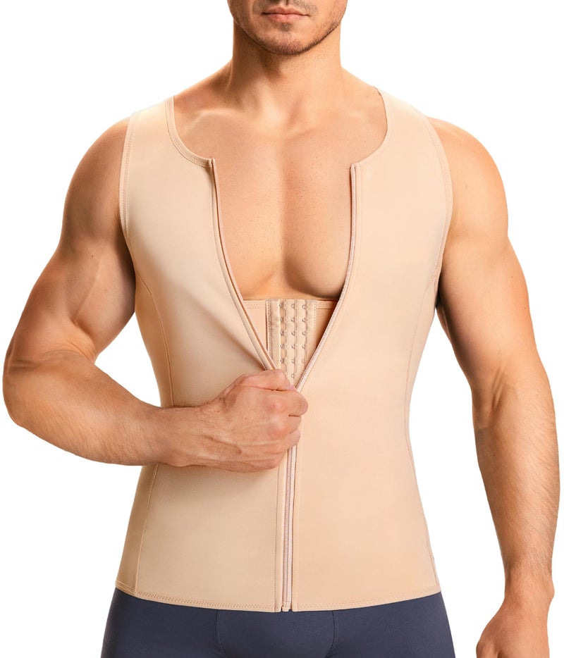 TAILONG Men Compression Shirt For Body Slimming Tank Top shaper Tight Undershirt Tummy Control Girdle (Medium, Beige) - Image 1