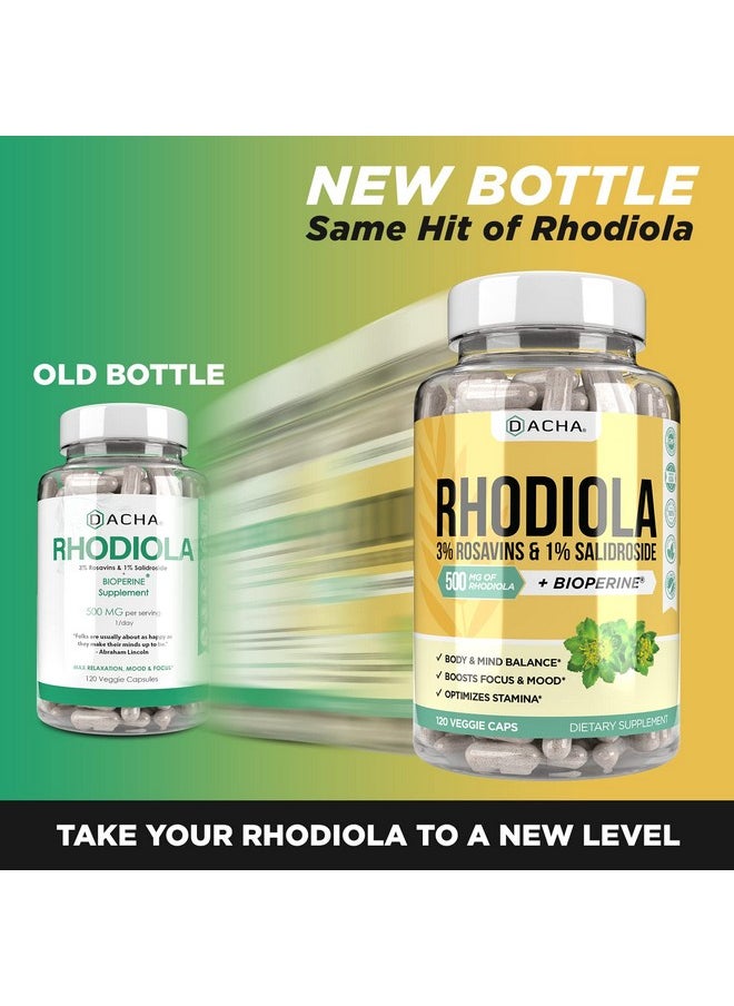 DACHA - Natural Rhodiola Rosea Supplement - 120 CAPS 500mg, 3% Rosavins 1% Salidroside, Full 4-Month Supply, Bioperine Enhanced Absorbtion, Mood, Focus, and Brain Booster, Clarity & Stress Support - Image 1