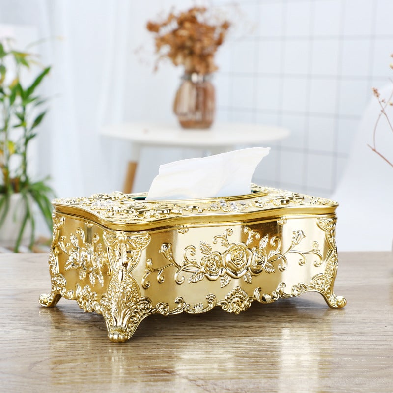 Generic Large Gold Napkin Holder Creative Plastic Tissue Box Golden Rose