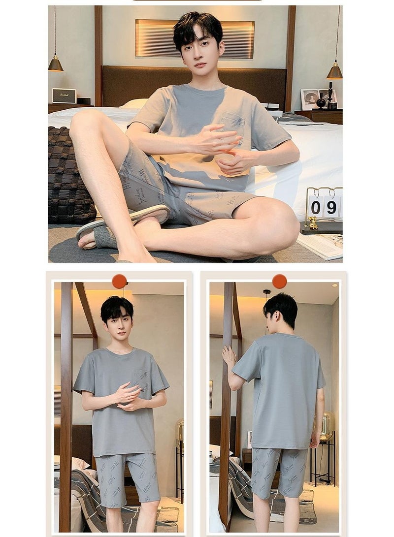 Men Pajamas Short Sleeve Shorts Cotton Plaid O-neck Sleepwear Men Summer Home Clothes Big Yards  Young Male Homewear Set - Image 1