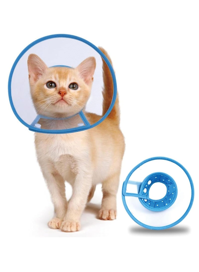 طوق إليزابيثي خفيف الوزن قابل للتعديل على شكل مخروط قطة للحيوانات الأليفة للقطط والكلاب مخروط رأس القط المستخدم لوقف لعق طوق التعافي للقطط مناسب للتعافي من الجراحة أزرق - Image 1