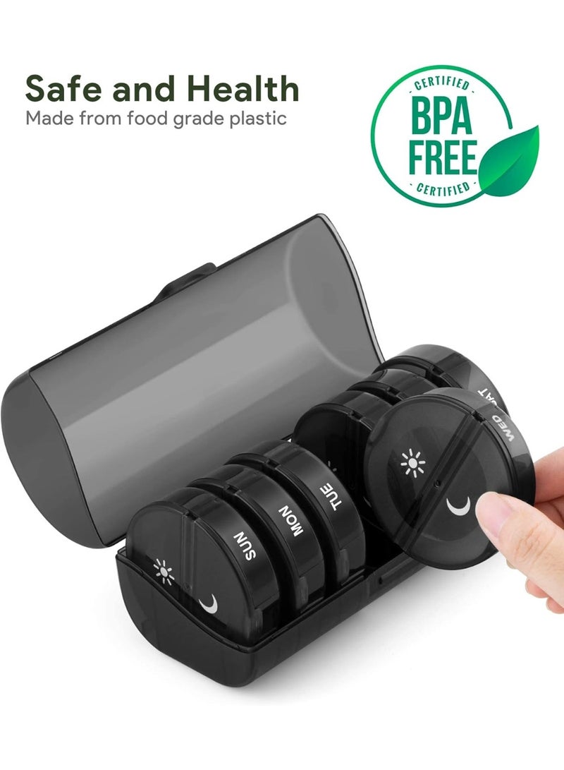 Halamine Pill Organizer ，2 Times a Day, Weekly AM PM Pill Box, Large Capacity 7 Day Pill Cases for Pills/Vitamin/Fish Oil/Supplements (Black) - Image 5