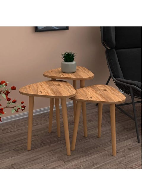 PAK HOME Pine Wood Nesting Tables – Set of 3 Round, Stackable End Tables with Metal Legs for Living Room, Home Office, or Bedroom