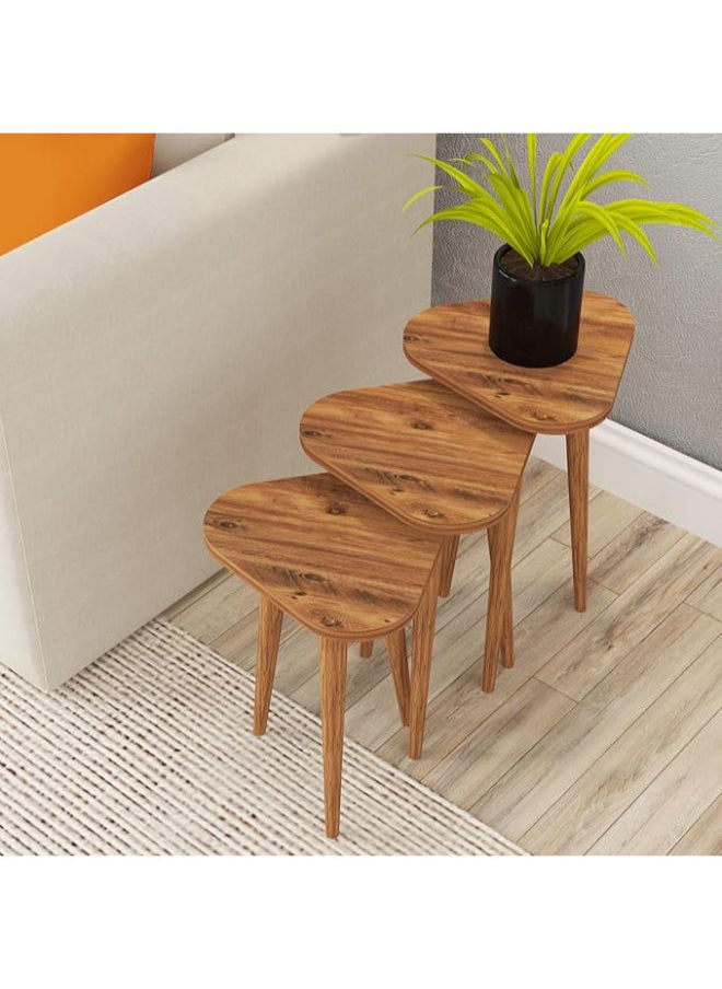 PAK HOME Pine Wood Nesting Tables – Set of 3 Round, Stackable End Tables with Metal Legs for Living Room, Home Office, or Bedroom