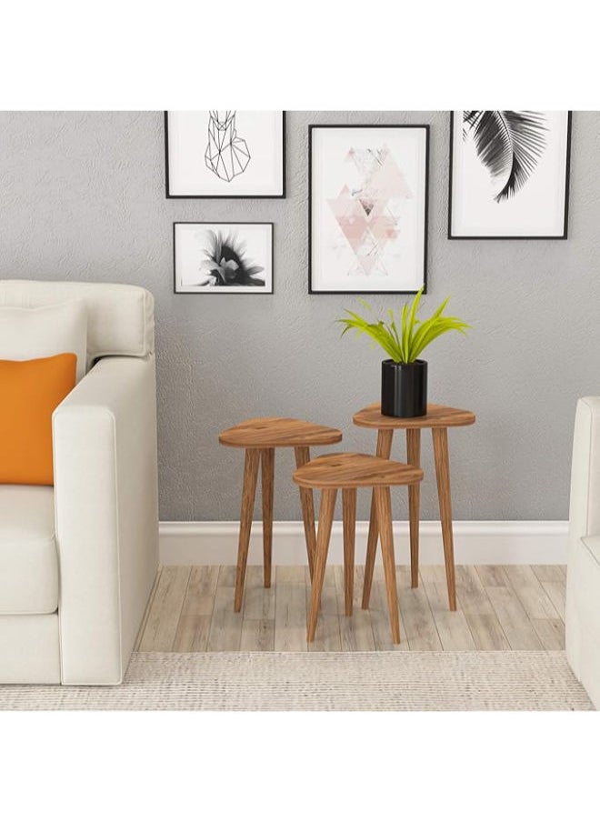 PAK HOME Pine Wood Nesting Tables – Set of 3 Round, Stackable End Tables with Metal Legs for Living Room, Home Office, or Bedroom