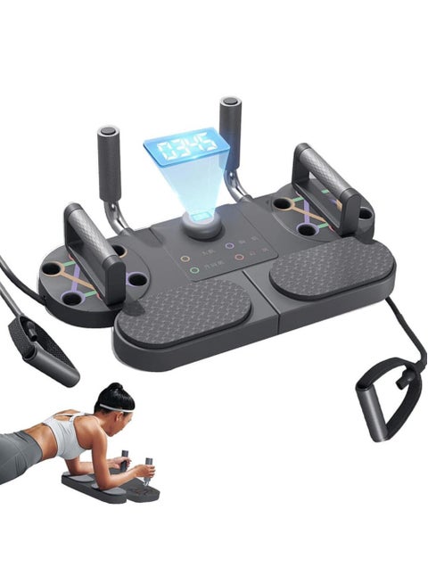 5 in 1 Push Up Board, Multifunction Press Up Board with Timing Resistance Bands,Muscles Exercise Pushups Training, 5 In 1 Abdominal Training Board, Suitable For Indoor, Outdoor, Training Room (Black)