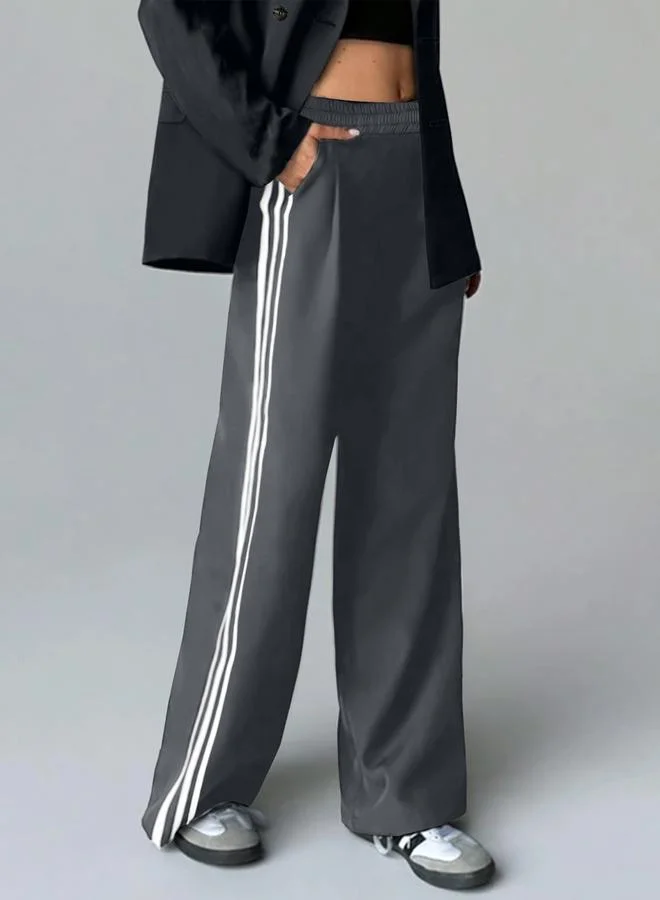تايك تو Take Two Grey Side Striped Detail Wide Leg Pants