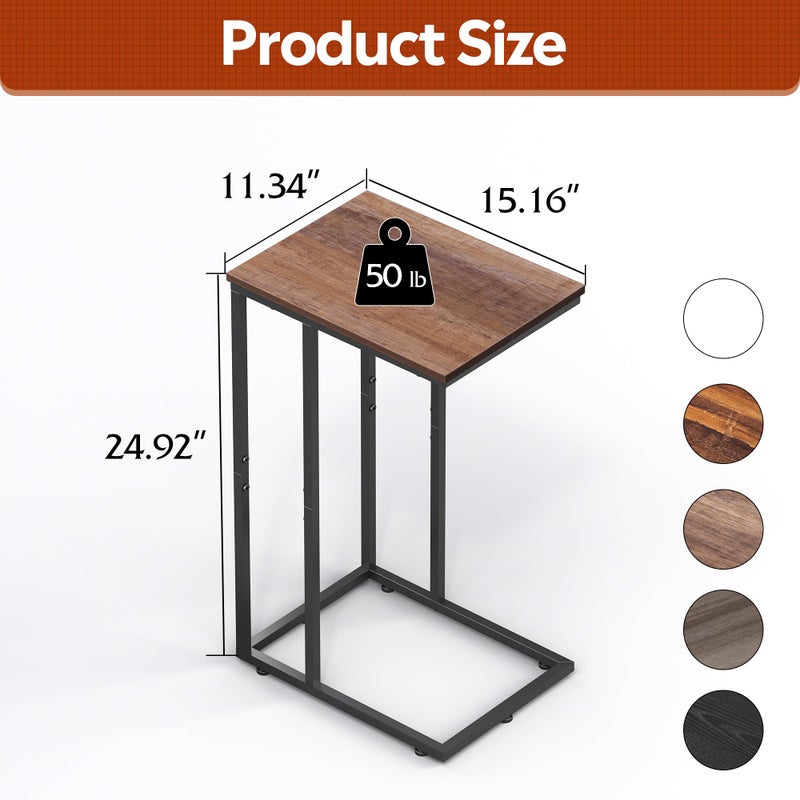 WLIVE C Shaped End Table, Small Side Tables for Sofa and Bed, Couch Table That Slides Under for Living Room, Bedroom, Home Office, Small Spaces - Image 3