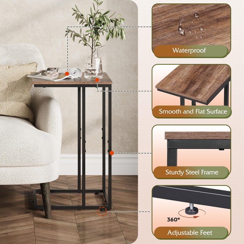 WLIVE C Shaped End Table, Small Side Tables for Sofa and Bed, Couch Table That Slides Under for Living Room, Bedroom, Home Office, Small Spaces - Image 5
