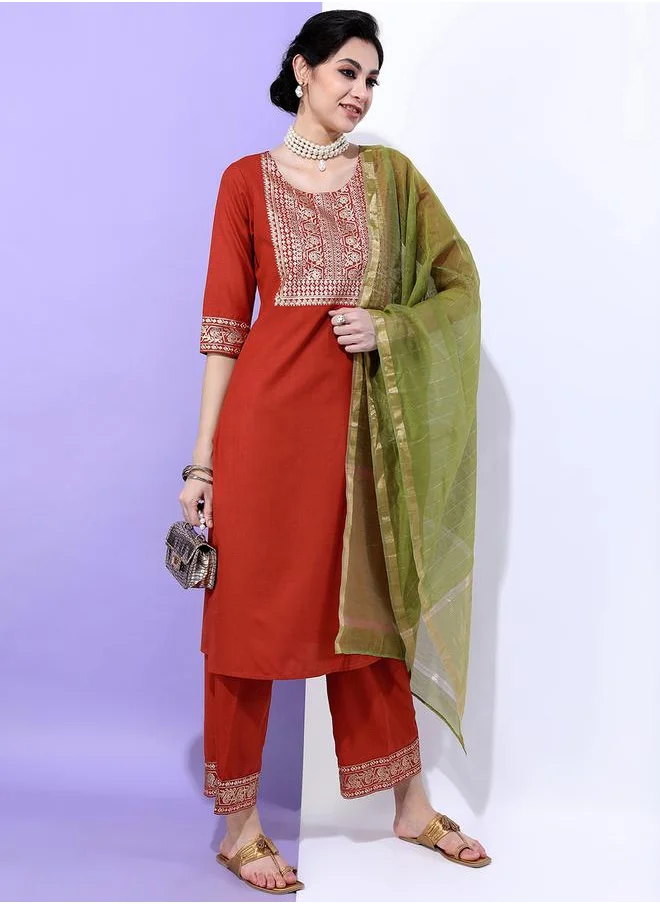Vishudh Women Green Embroidered Kurta Set by Styli