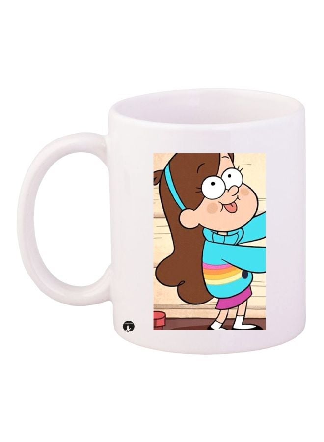 RYN Cartoon Printed Coffee Mug White/Blue/Brown 11ounce