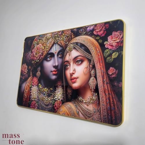 Masstone Radha Krishna Crystal Embedded High Gloss Wall Painting, Golden Slim Frame, 45x30 Cm Wall Art for Living Room, Bedroom, Office & Home Décor (CRG55) - Image 4