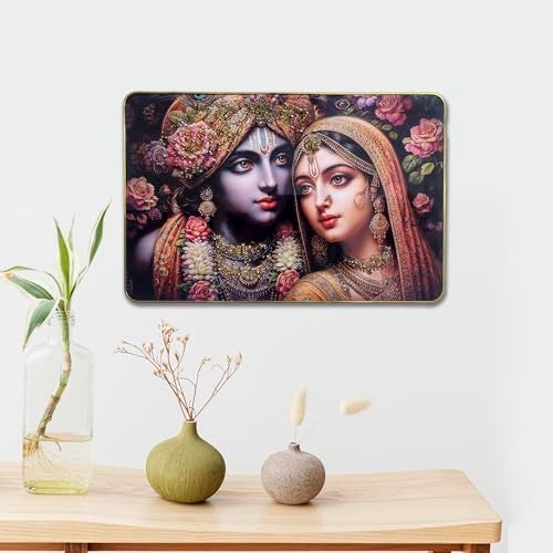Masstone Radha Krishna Crystal Embedded High Gloss Wall Painting, Golden Slim Frame, 45x30 Cm Wall Art for Living Room, Bedroom, Office & Home Décor (CRG55) - Image 3