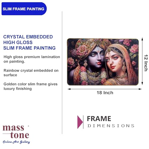 Masstone Radha Krishna Crystal Embedded High Gloss Wall Painting, Golden Slim Frame, 45x30 Cm Wall Art for Living Room, Bedroom, Office & Home Décor (CRG55) - Image 2