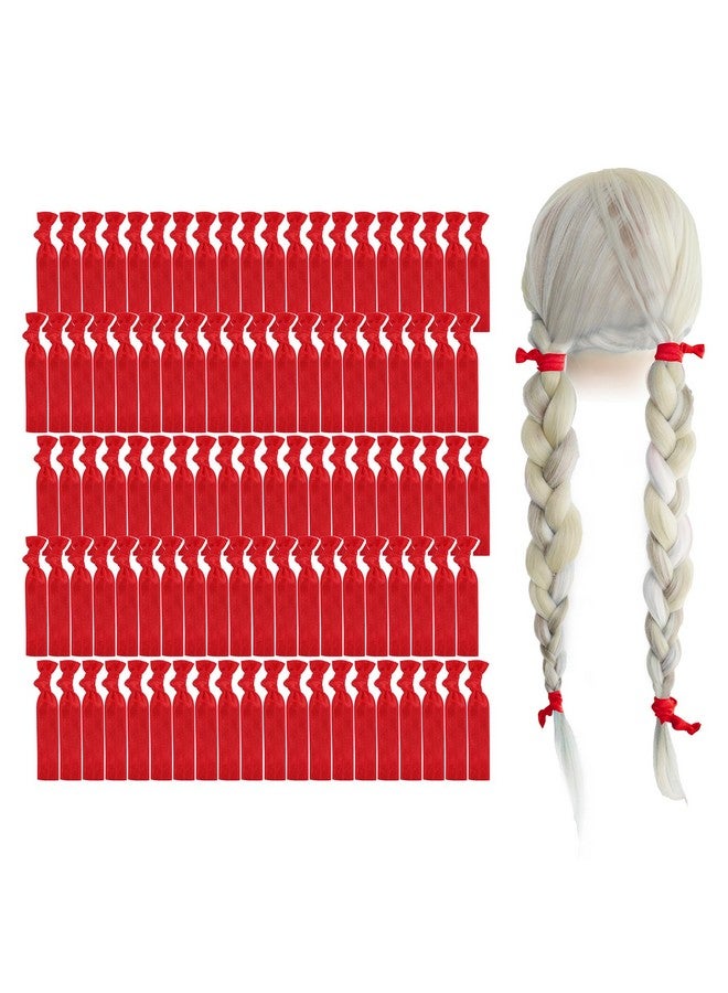 MEEDEE 100 Pack Red Hair Accessories: Soft, No-Crease, No-Damage Knotted Ribbon Hair Ties & Ouchless Ponytail Holders for Women, Yoga, and Everyday Wear - Image 1