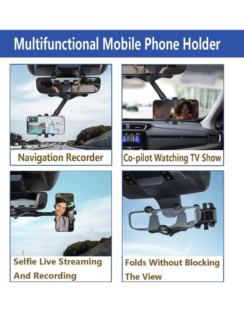360°Rotatable and Retractable Car Phone Holder, Car Rearview Mirror Bracket, Multifunctional Adjustable Phone Holder, Universal Phone Navigation GPS Holder for All Mobile - Image 4