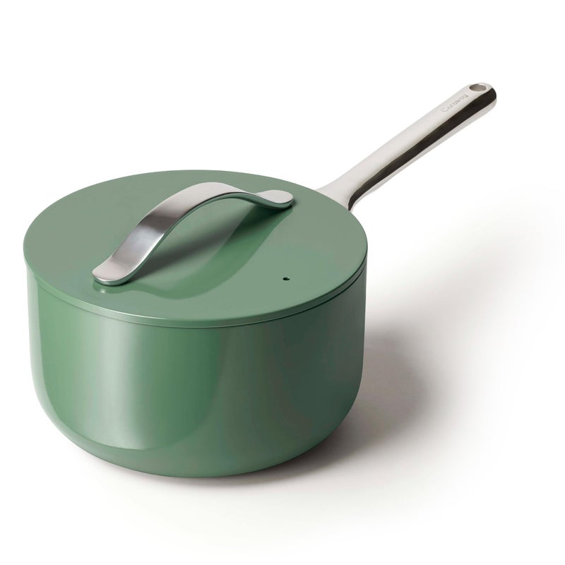 Caraway Nonstick Ceramic Sauce Pan with Lid 3 qt Non Toxic PTFE PFOA Free Oven Safe Compatible with All Stovetops Gas Electric Induction Sage - Image 2