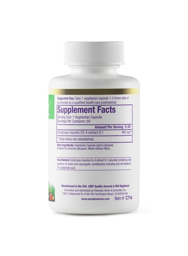 Paradise Herbs Cordyceps CS-4 Extract, Super Potent, Ultra Pure, Vegan Antioxidant, Non GMO, Gluten Free, 60 Vegetarian Capsules - Image 2