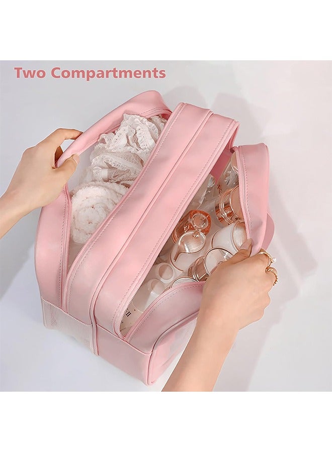 Waterprood Makeup Bag Travel Toiletry Bag for Women and Men, Matte Translucent Toiletry Bag with Handy Handle, Cosmetic Organizer Bag for Travel Toiletries Cosmetic Accessories (Pink) - Image 2