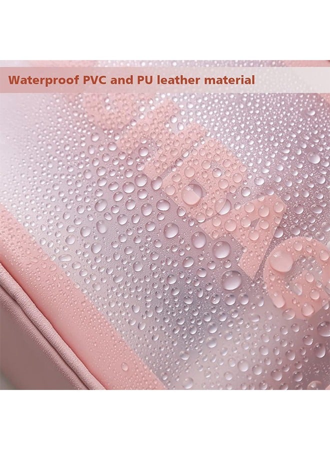 Waterprood Makeup Bag Travel Toiletry Bag for Women and Men, Matte Translucent Toiletry Bag with Handy Handle, Cosmetic Organizer Bag for Travel Toiletries Cosmetic Accessories (Pink) - Image 3