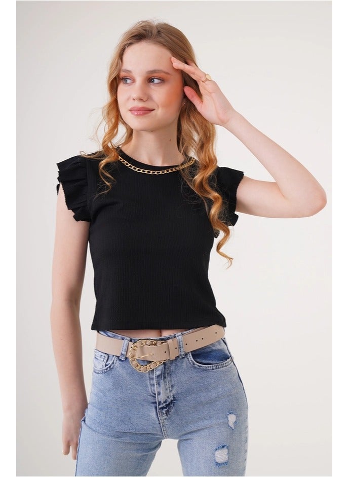 BIG DART Black Blouse With Gold Chain - Image 1