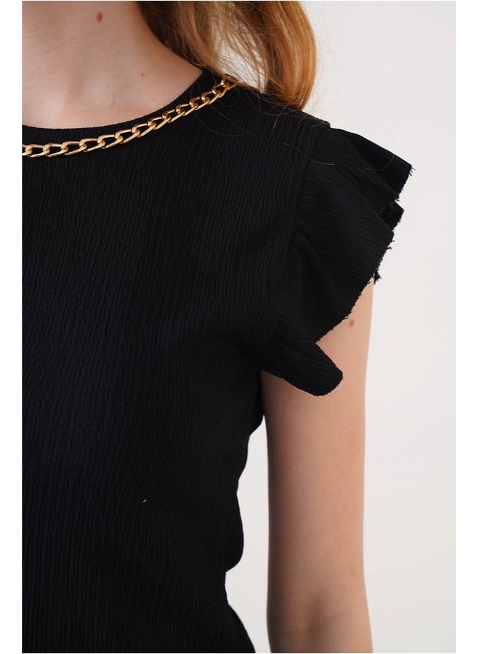 BIG DART Black Blouse With Gold Chain - Image 2