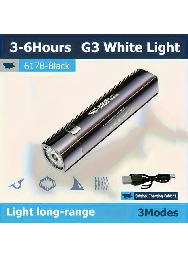 سميلينغ شارك 617B مصباح يدوي أسود قابل لإعادة الشحن بقوة عالية، 3 أوضاع، محمول، USB، مصباح طوارئ - Image 1