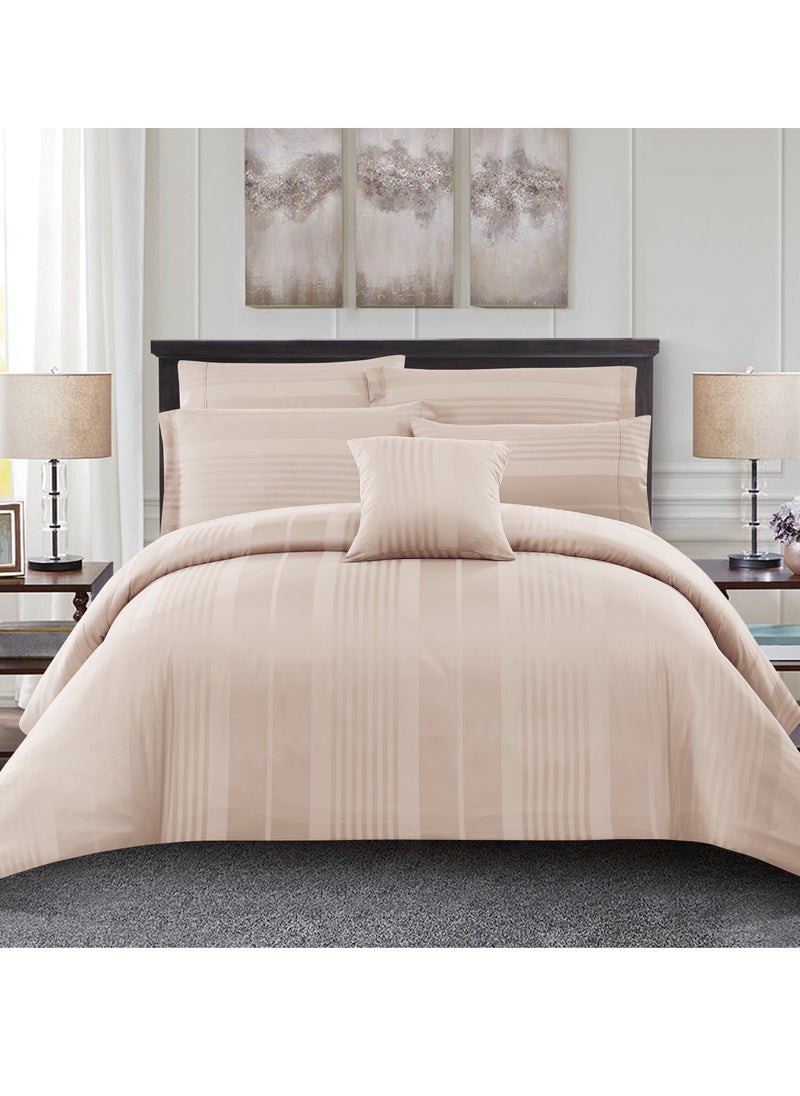 Donetella Hotel Style Duvet Set 7-Pcs King Size Cotton Blend All Season Bedding Set With Bed Quilt Cover/Duvet Cover & Corner Ties(Without Insert), French Oak  - Image 1