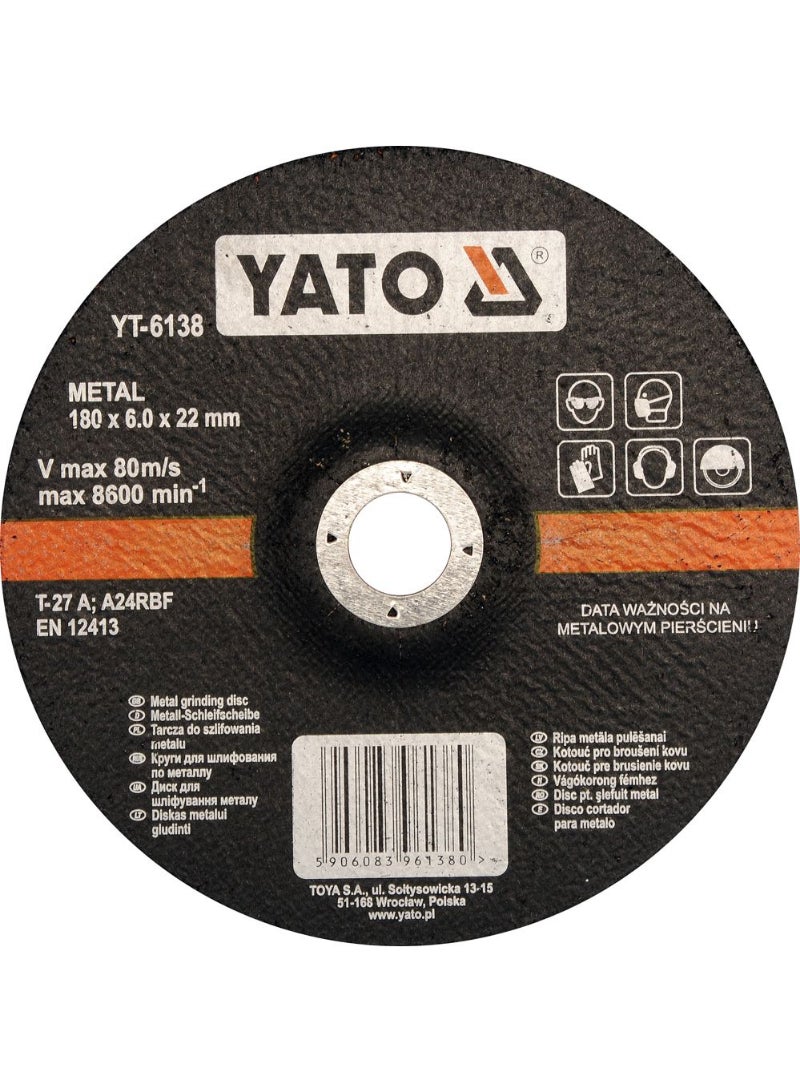 YATO Metal Grinding Disc 180x6.0x22mm  YT-6138