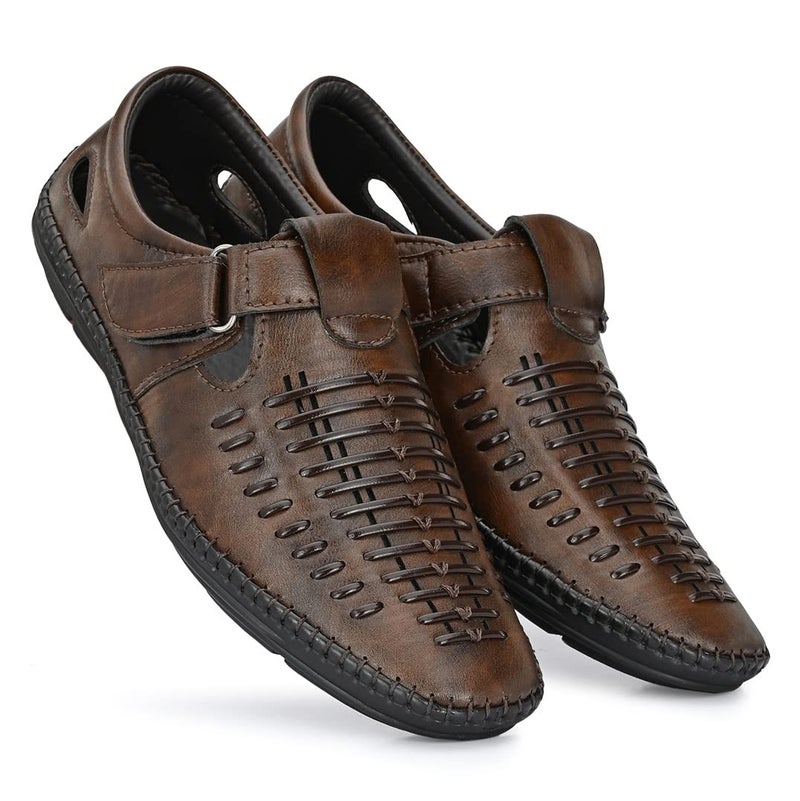 MACTREE Men Brown Flexible-Stitched Sole Premium Sandals Blastlane-10, Casual - Image 3