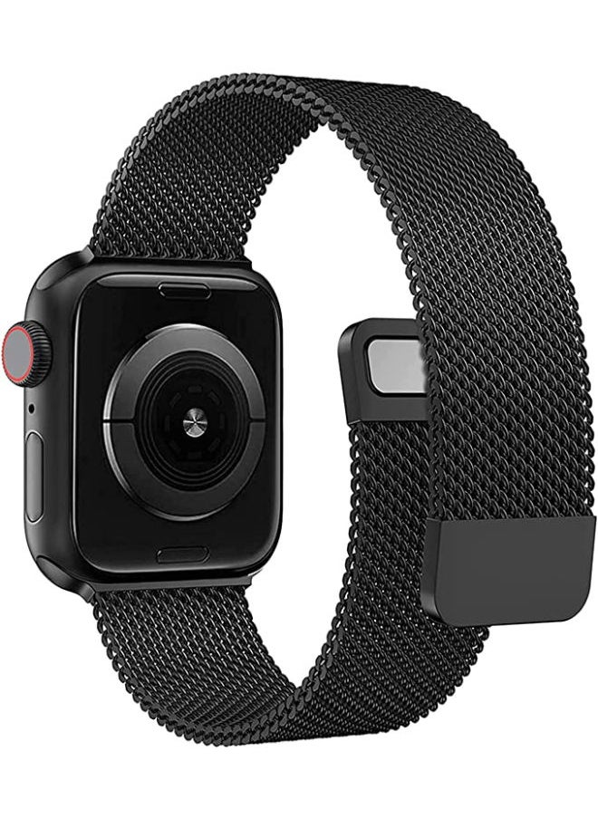 SHOPI - Milanese Loop Stainless Steel Strap With Magnetic Clasp For Apple Watch  42mm / 44mm / 45mm Apple Watch Strap For Apple Watch Series 7 / 6 / SE / 5 / 4 / 3 / 2 / 1 Black - Image 1