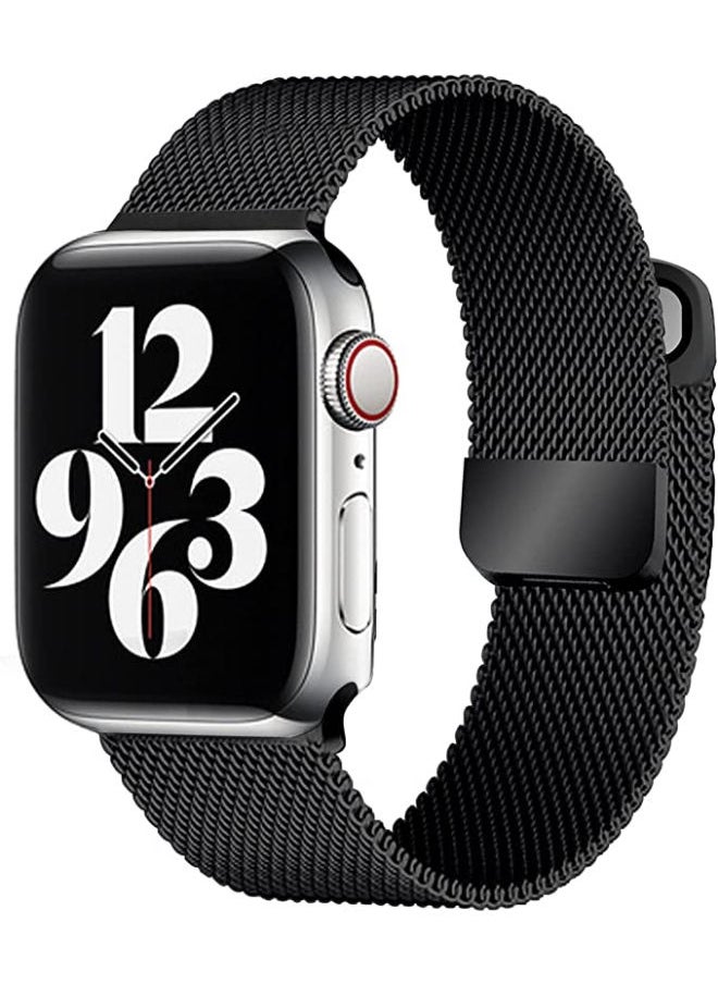 SHOPI - Milanese Loop Stainless Steel Strap With Magnetic Clasp For Apple Watch  42mm / 44mm / 45mm Apple Watch Strap For Apple Watch Series 7 / 6 / SE / 5 / 4 / 3 / 2 / 1 Black - Image 1