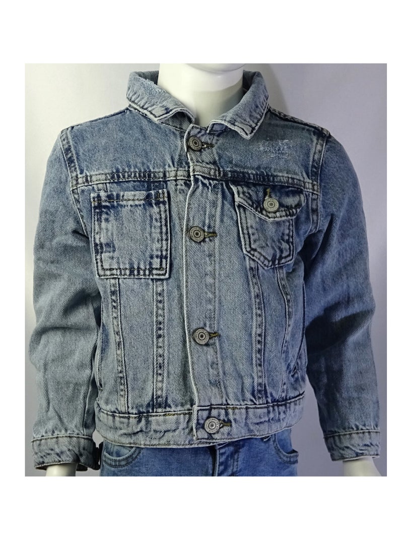 شلــــتر صناعة تركية فاخرة؛ جاكيت جينز أولاد لفصل الخريف و الشتاء من مجموعة شلـــتر 23245 - Image 2