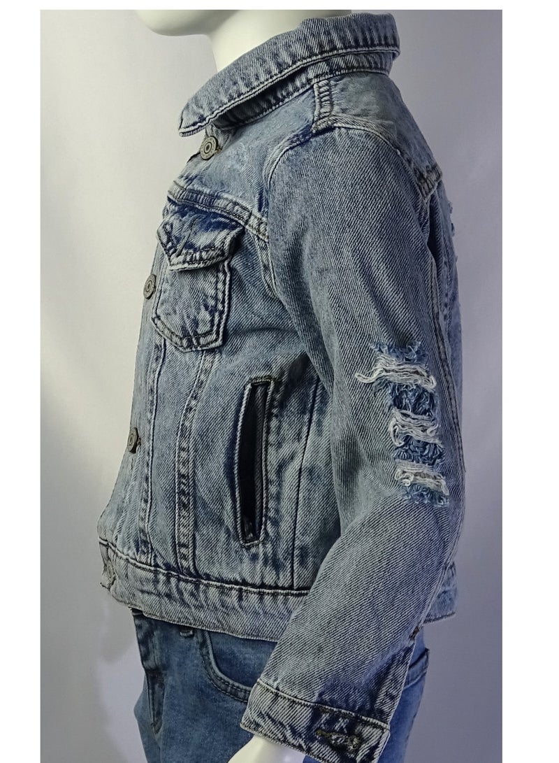 شلــــتر صناعة تركية فاخرة؛ جاكيت جينز أولاد لفصل الخريف و الشتاء من مجموعة شلـــتر 23245 - Image 5