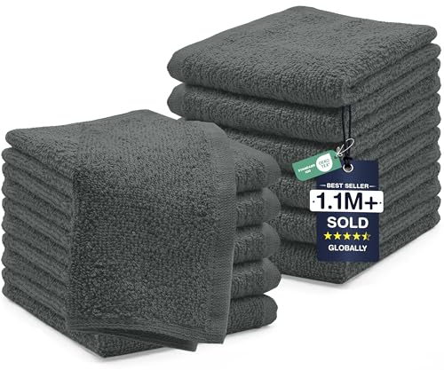 DAN RIVER 12 Pack Wash Cloths for Showering 12x12 100 Cotton Washcloths Premium Quality Flannel Face Cloths for Bathroom Highly Absorbent and Soft Feel Wash Clothes Grey - Image 1