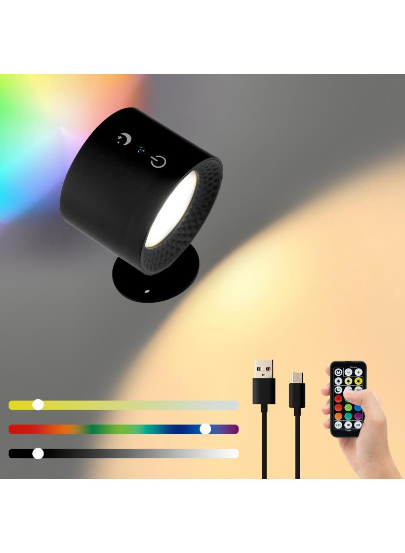 Y&D Wall Mounted Lights, RGB Wall Sconces Lamp Rechargeable Battery Operated, 3 Color Temperatures & Dimmable Magnetic 360° Rotation Cordless Light for Bedroom Living Room 1pcs  - Image 1