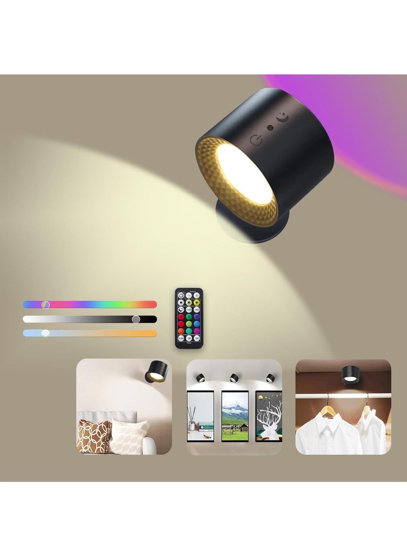 Y&D Wall Mounted Lights, RGB Wall Sconces Lamp Rechargeable Battery Operated, 3 Color Temperatures & Dimmable Magnetic 360° Rotation Cordless Light for Bedroom Living Room 1pcs  - Image 2