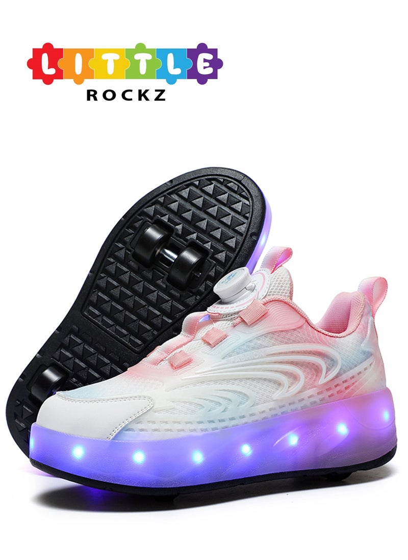 LITTLE ROCKZ حذاء رياضي بإضاءة فلاش LED بعجلة مزدوجة، حذاء رياضي لامع أنيق مع نعل لايتنينج  - Image 1