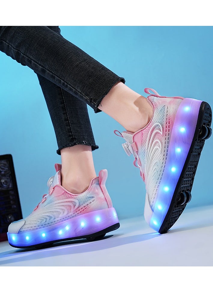 LITTLE ROCKZ حذاء رياضي بإضاءة فلاش LED بعجلة مزدوجة، حذاء رياضي لامع أنيق مع نعل لايتنينج  - Image 2