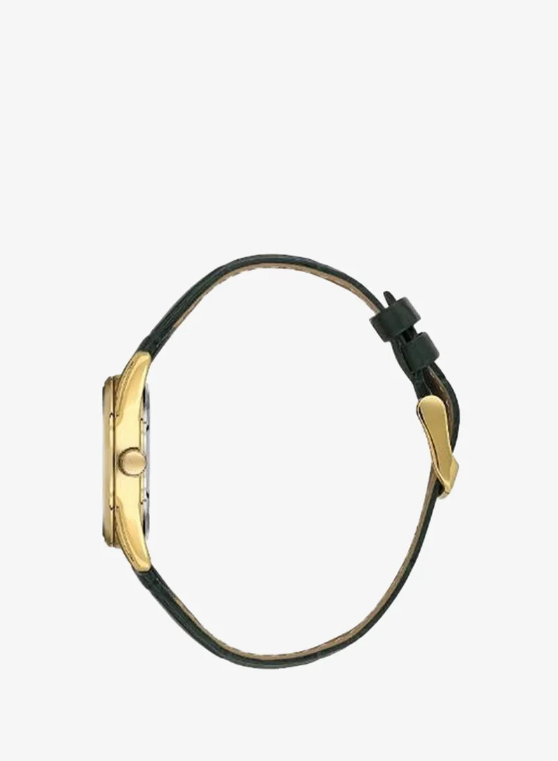 DANIEL KLEIN Women's Leather Gold Alloy Case Analog Dark Green Round Sunray Dial Japanese Quartz Premium 30 Meters Water Resistant