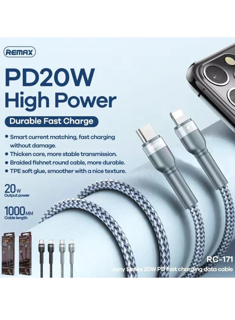 REMAX Fast Charging and Data Cable, RC-171 Ganey Series 20W PD TYPE-C to IPH (1M), iPhone Cable, Lightning Cable, PD Cable, Fast Charging Cable, Type C to Lightning Cable - Image 2